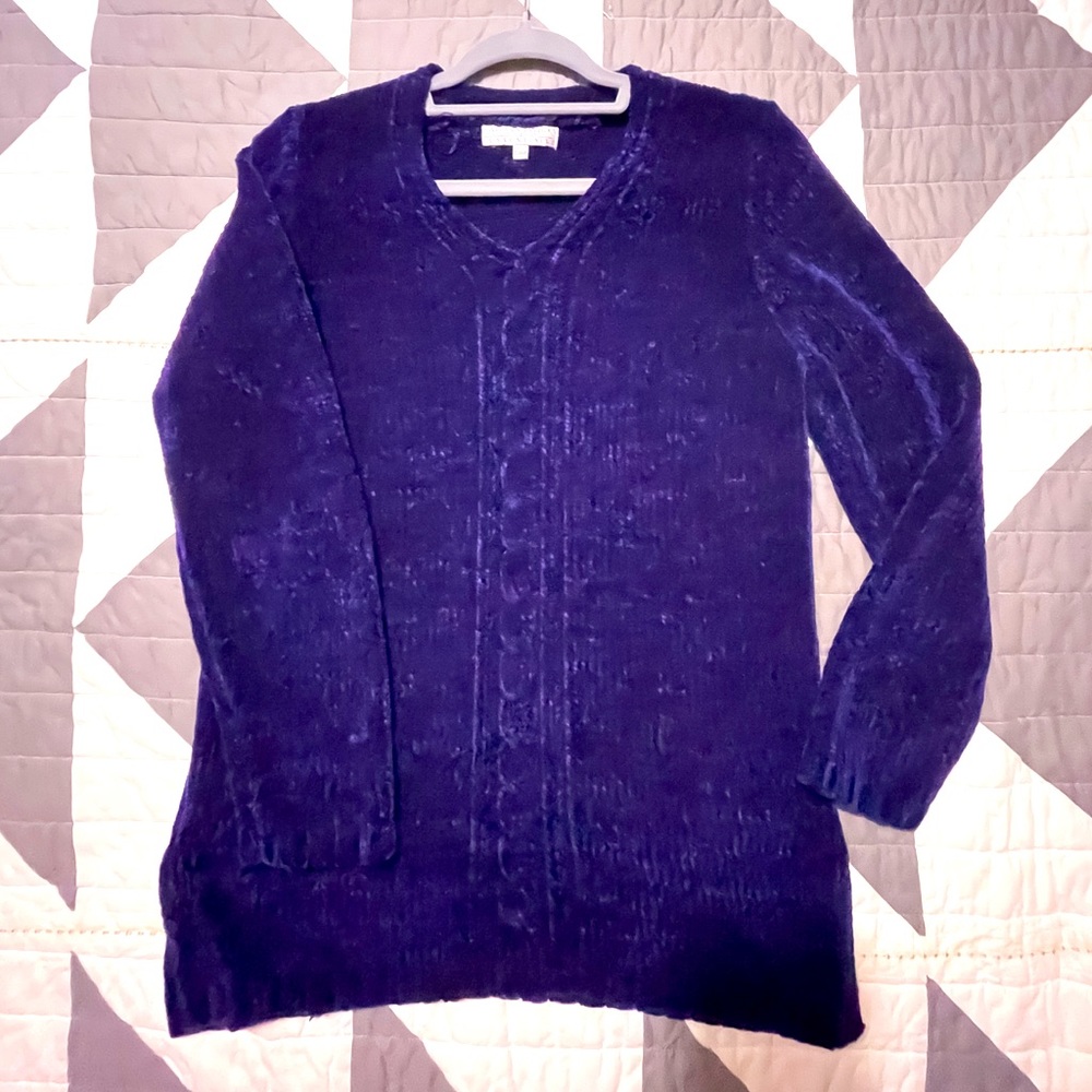 Carolyn Taylor Sz. S, Indigo, l/s, Chenille, Cable-knit, v-neck, Sweater.